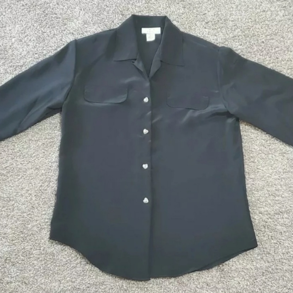 Vintage Women's New Editions Long Sleeve Button Front Shirt Size 8 Black